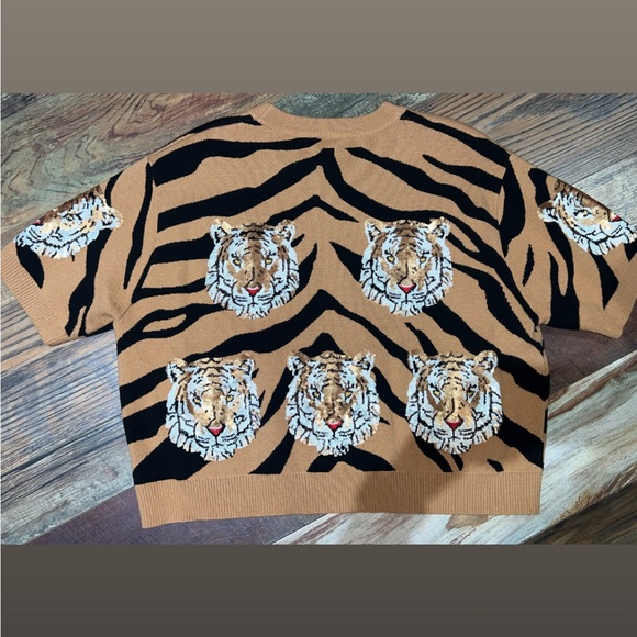 QUEEN OF SPARKLES Tiger Print Blouse in Black and Tan - Picture 2 of 5